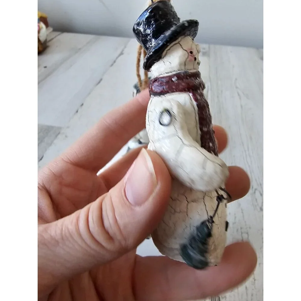 Crackle snowman jointed family ornament‎ Xmas set tree
